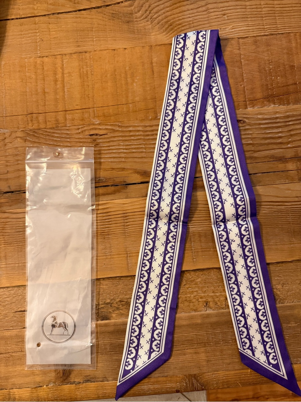 Decorative Purple and White Patterned Ribbon Scarf